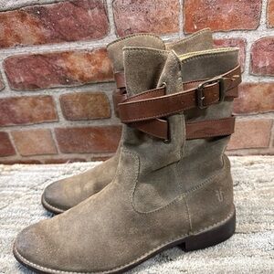 Frye Womens Shirley Strappy Short Boots Women's Sz 8.5B Suede Pull On Booties